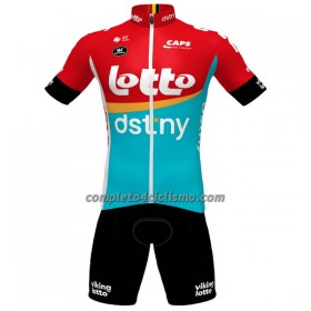 Completo Maglia + Pantaloncino con bretelle 2023 Lotto Dstny Manica Corta Rosso Giallo Azzurro